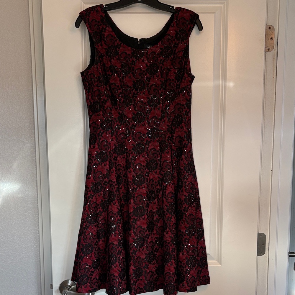Nine West Black and Red Floral Mini Dress